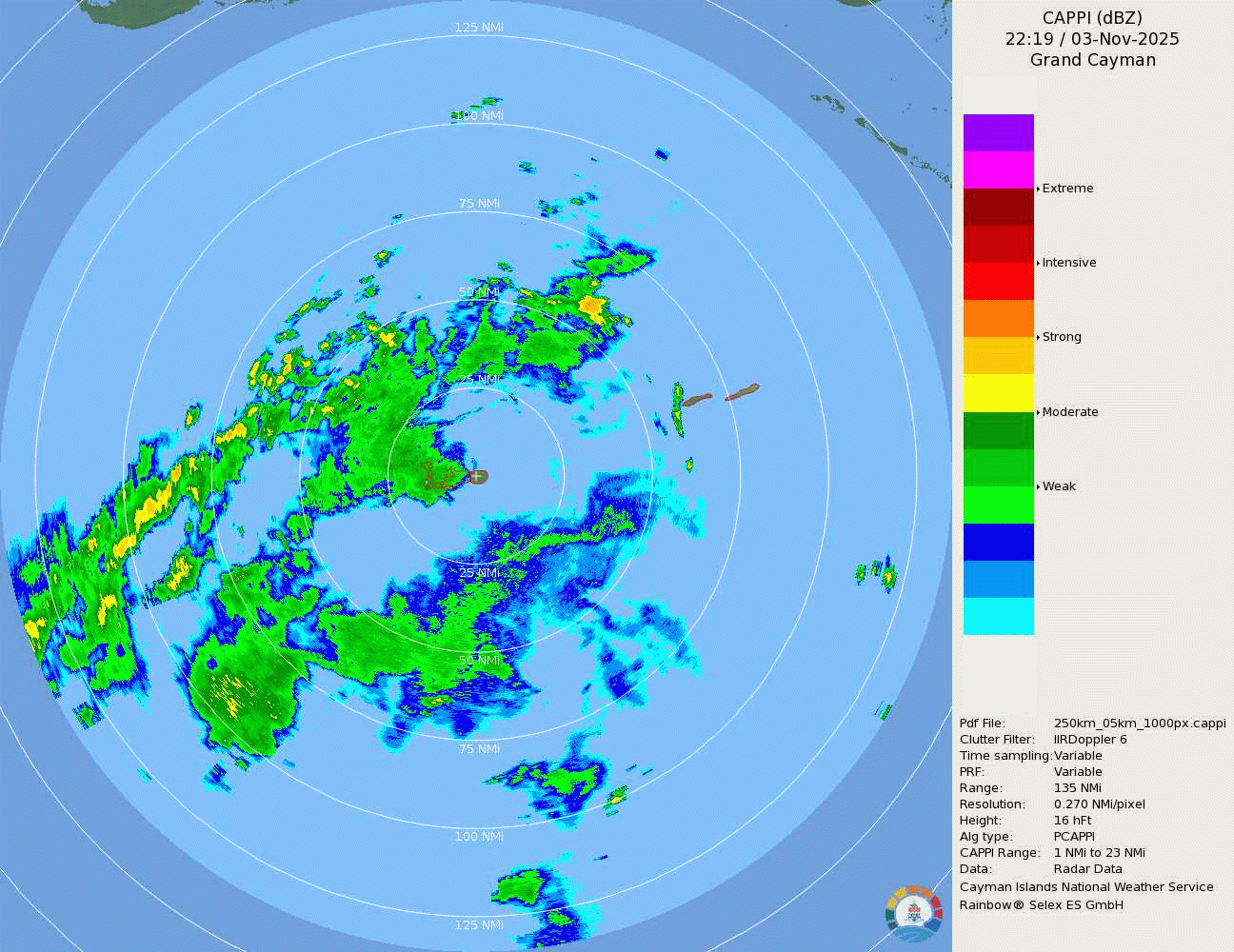 Cayman Radar CAPPI 250km